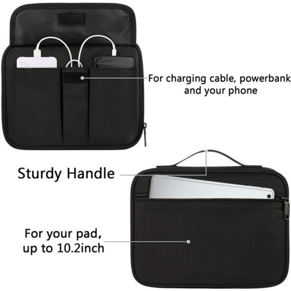 Electronics Organizer, Waterproof Case Portable Double Layer Bag, Black - Picture 3 of 6